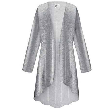 Women's Small Petite Cascading Cardigan Cascade Sparkling Silver Night Slinky Womens Comfy Casual Long Flowy Drape Lightweight Duster Sweater Made in USA