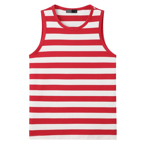 DARING DIVA Men's Stripes Tank Sleeveless T-Shirt Crew Neck Striped Vest S Red White