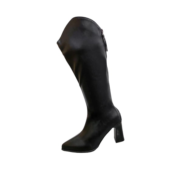 Wensltd Knee High Boots Women Chunky Heel Mid Calf Wrinkles Boots Casual Fashion Fall Shoes