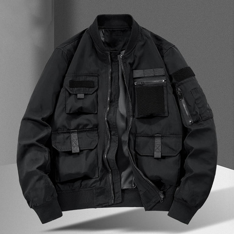 SSAAVKUY Men s Bomber Jacket Multi Pockets Military Style Lightweight Windbreaker Jacket Outdoor Sport Zipper Closure Streetwear Fall Winter Outdoor Black 12 Walmart