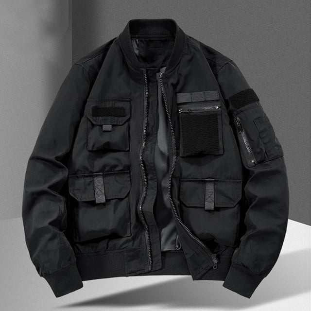 TIMIFIS Men's Military Lightweight Cargo Jacket Long Sleeve Windbreaker Zipper Stand Collar Jackets with Multi Pockets
