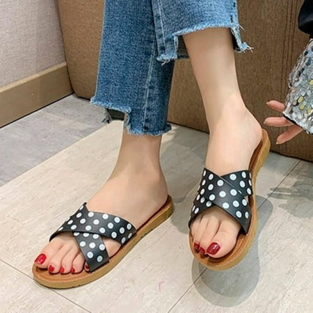 

PEASKJP Platform Sandals Summer Women Slippers Wedge Heel Platform Lightweight Casual Round Toe Slids Thong Strappy Summer Shoes Black 7