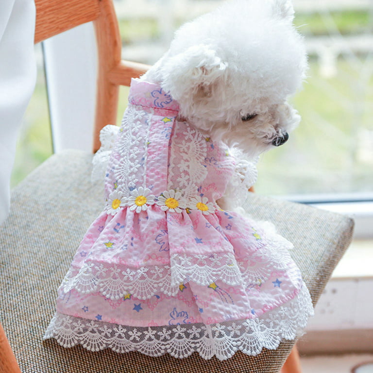Floral Dog Dresses for Girl Small Medium Dogs Cats Summer Cute Flowers Lace Puppy Princess Skirt Wedding Birthday Party Pet Clothes, Pink