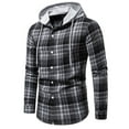 thumbnail image 2 of DDAPJ pyju Fall Fashion Shirts for Men 2023 Clearance, Men's Slim Fit Stretch Plaid Hoodie Long Sleeve Drawstring Flannel Shirt Jackets Casual Button Down Shacket Jacket, 2 of 9