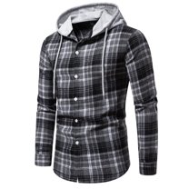 Patlollav Sweatshirts for Men,Men Casual Patchwork Fashion Plaid Hooded Button Long Sleeve Shirt Blouse