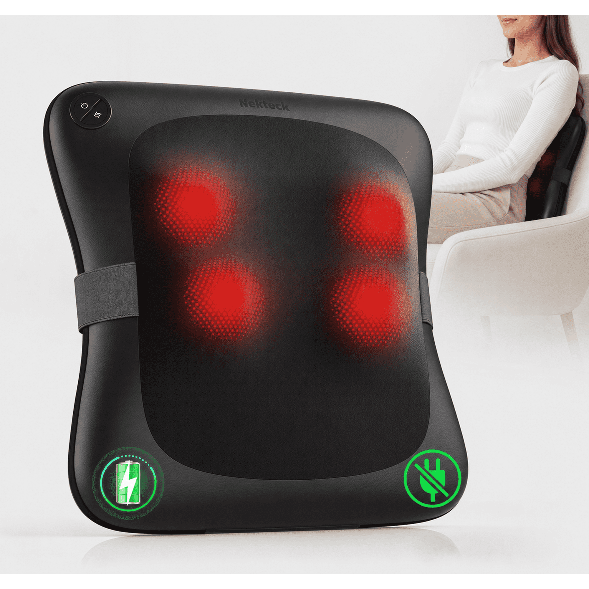 Nekteck Back Massager with Heat, Shiatsu Massage Pillow for Neck Shoulder Lower Back, 4 Deep Kneading Nodes, Remote, Home Office Car Gift