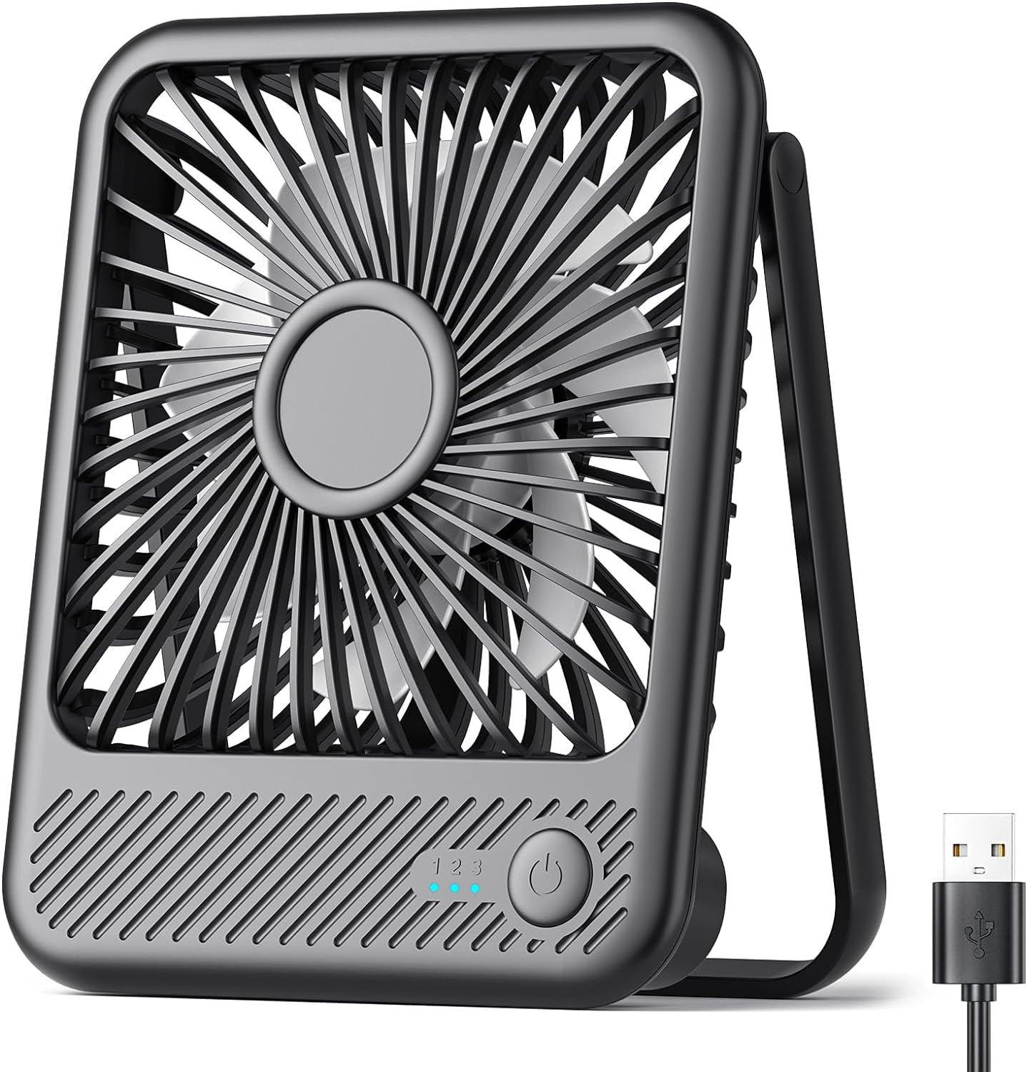 Koonie USB Desk Fan, Strong Wind Ultra Quiet Small Personal Fan with 180 Tilt Folding and 3 Speeds Adjustable, USB-C Corded Powered Mini USB