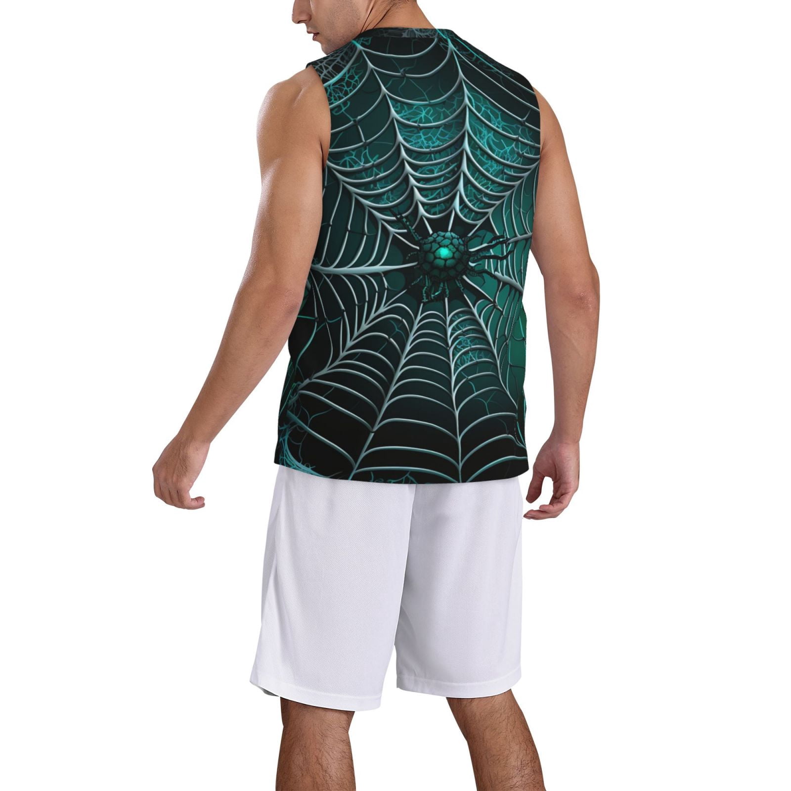Men's Basketball Jersey Athletic Sleeveless Tank Top Sports Shirt, Spider Web Gothic Art
