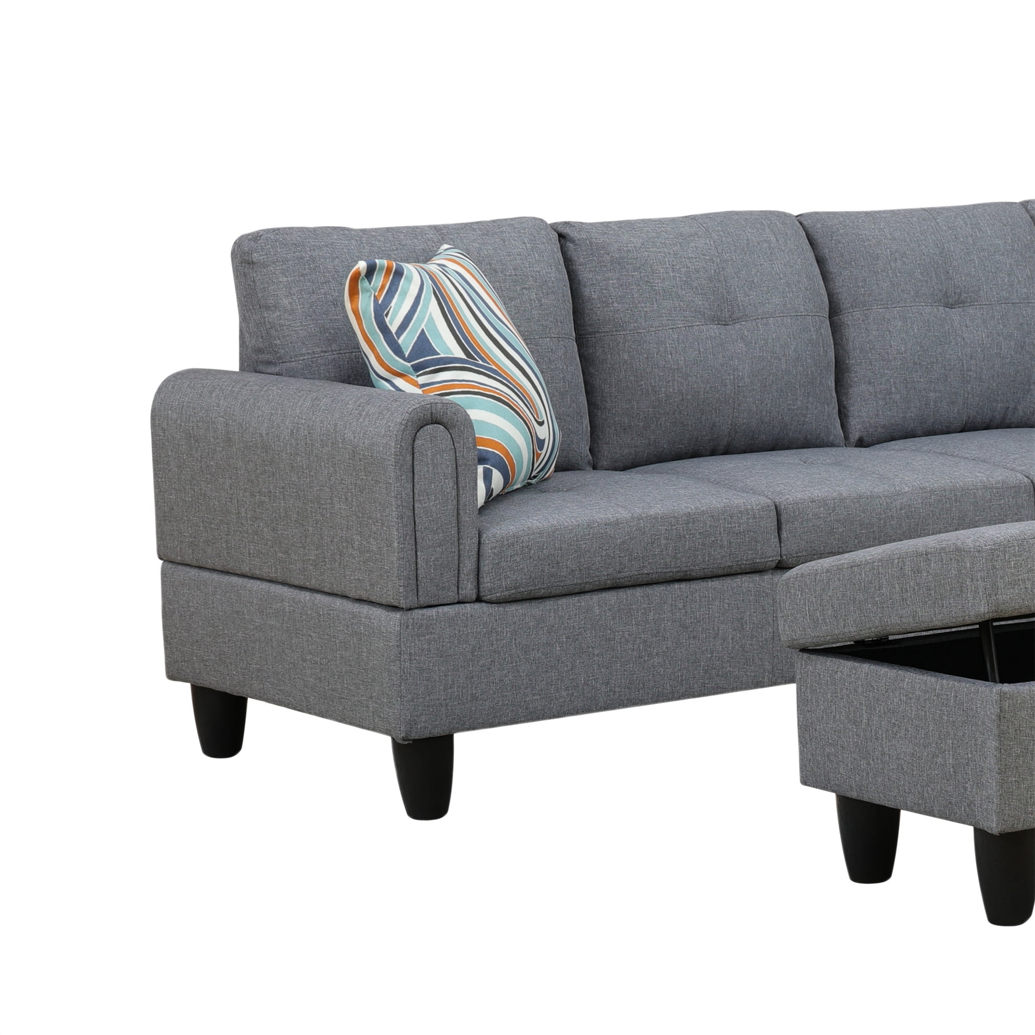 Aukfa 97" Classic Sectional Sofa 4 Seat L shape Couch with Oversized Right Chaise for Living Room, 2Pillows, Linen, Gray