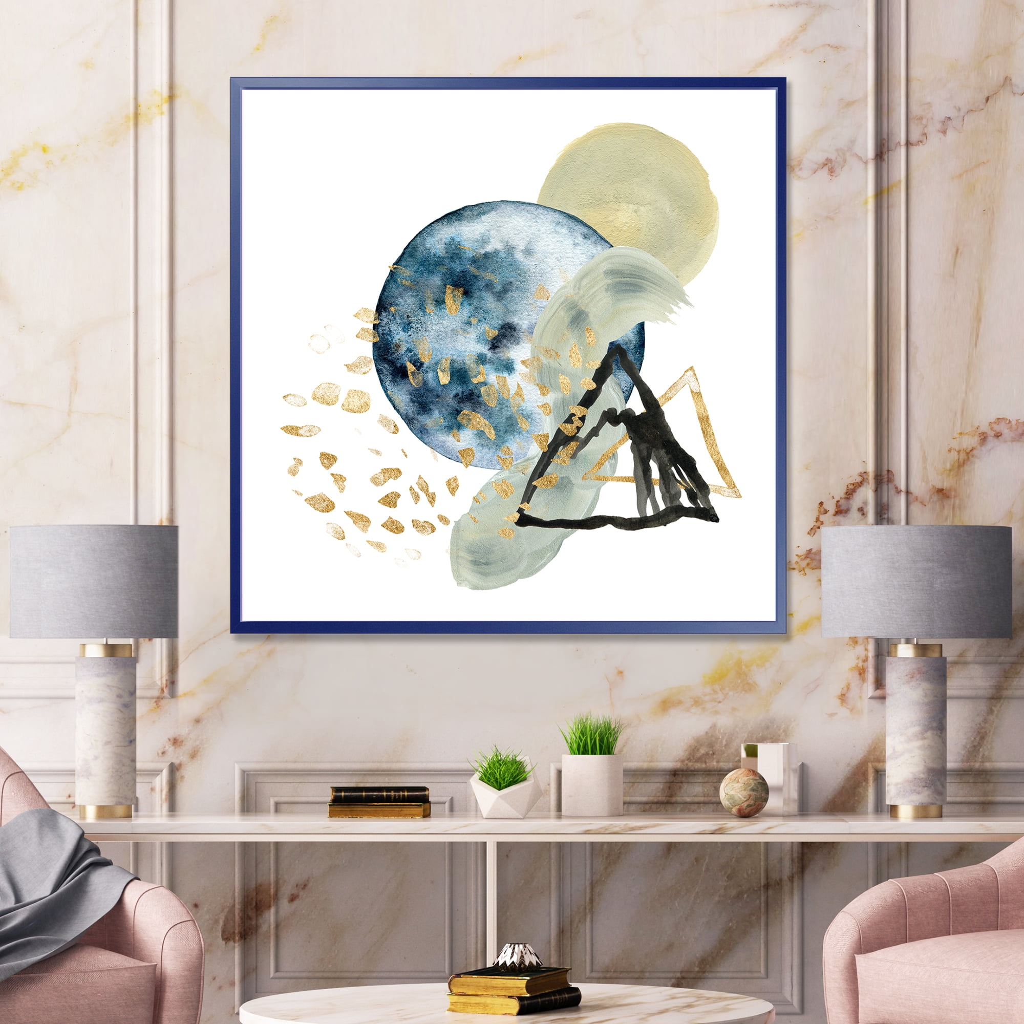 Designart 'Minimalistic Landscape of Moon With Mountains II' Modern Framed Canvas Wall Art Print