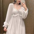 thumbnail image 4 of Princess Vintage White Color Full Sleeves Nightgown Women Autumn Pure Cotton Long Night Dress Girls Home Dress, 4 of 5