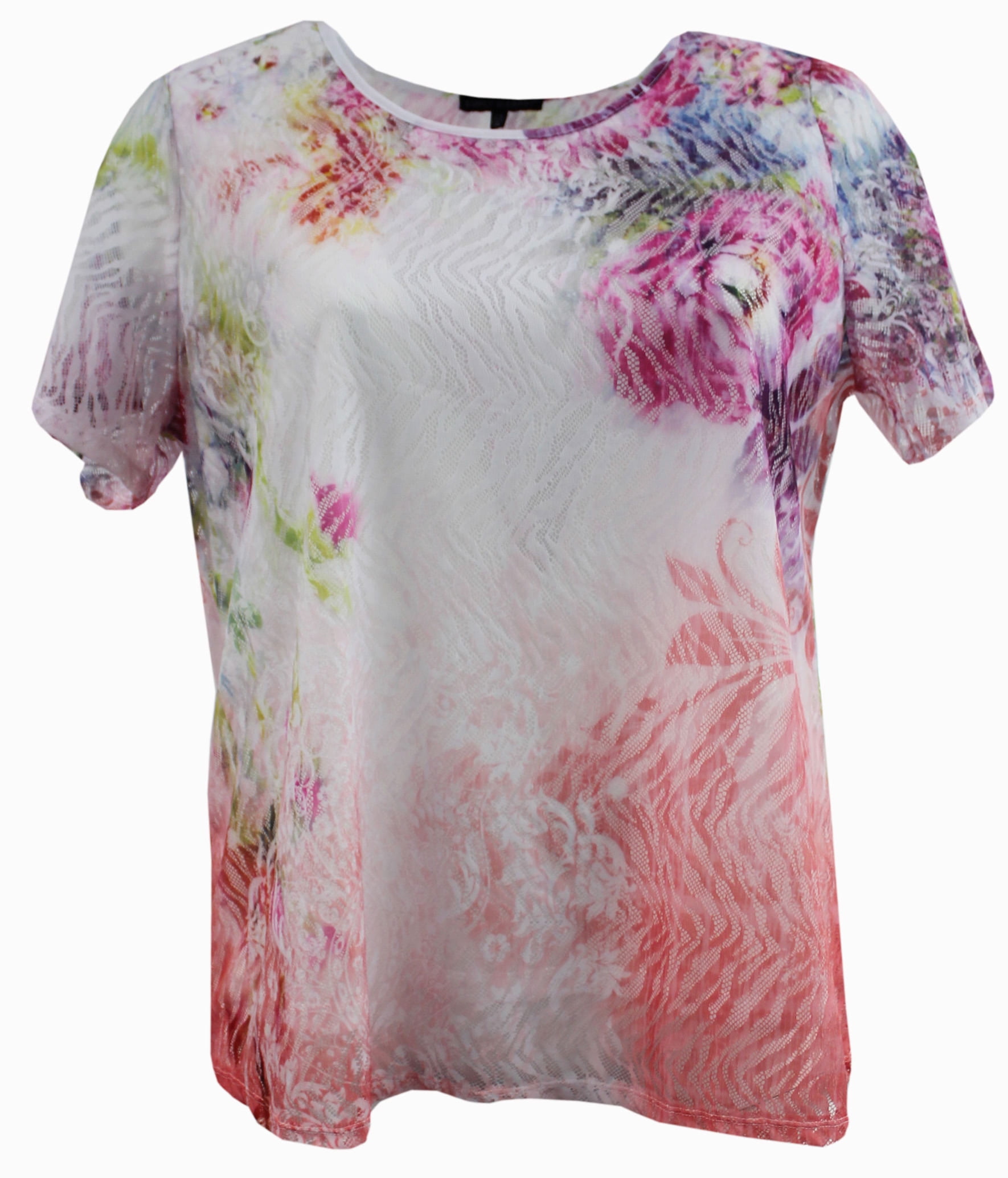 Women Short Sleeve Floral Laced Knit Blouse Tee T Shirt Top Plus Size ...
