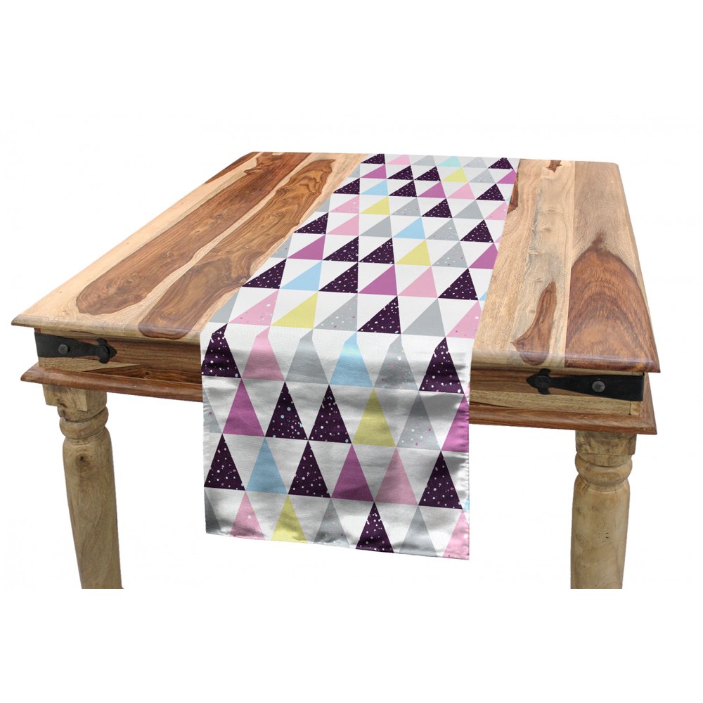 Geometric Table Runner, Triangle with Grunge Effect Colorful Paint