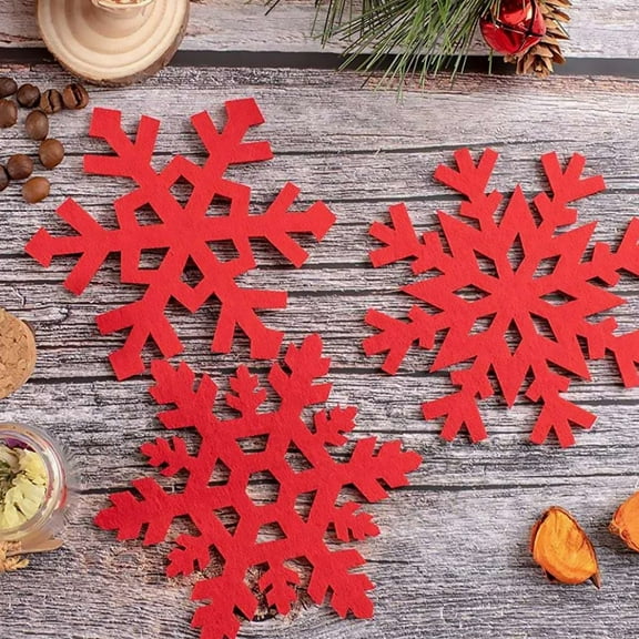 Milisten Felt Snowflake Coasters Red Xmas Tree Ornament and Decoration 10Pcs