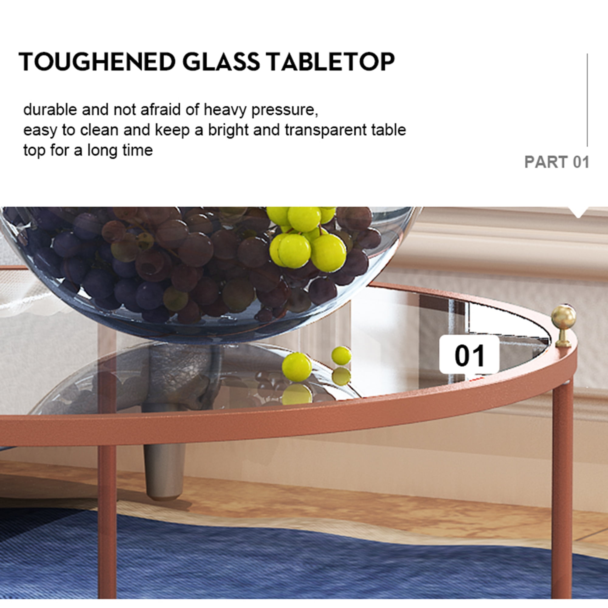 Yardi Yard Modern Tempered Glass Top Coffee Table, Clear Round Center Table Sofa Table with Metal Legs for Living Room Furniture Rose Gold Yardi Yard Modern Tempered Glass Top Coffee Table, Clear Round Center Table Sofa Table with Metal Legs for Living Room Furniture Rose Gold