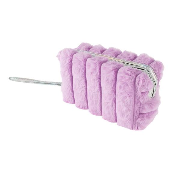 1 Pc Women Pure Color Vertical Stripes Makeup Bag for Travel Vacation Purple Plush