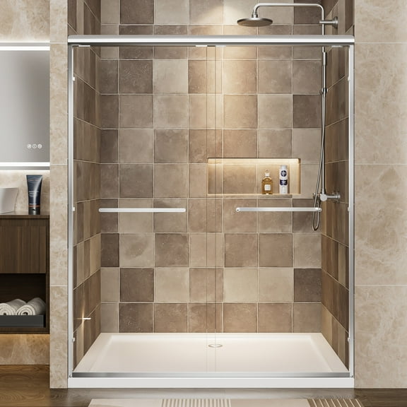 60 Inch Wide Adjustable Double Sliding Shower Door With 72 Inch Height Chrome Aluminum Frame And Clear Tempered Glass For Bathroom Renovation