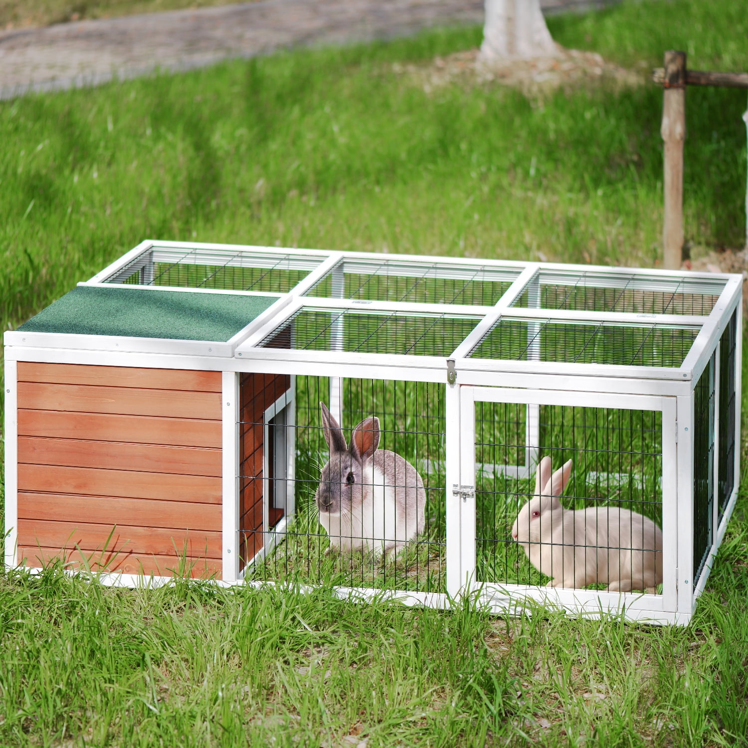 62" Wooden Rabbit Hutch Chicken Coop House Bunny Hen Pet Animal Backyard Run 