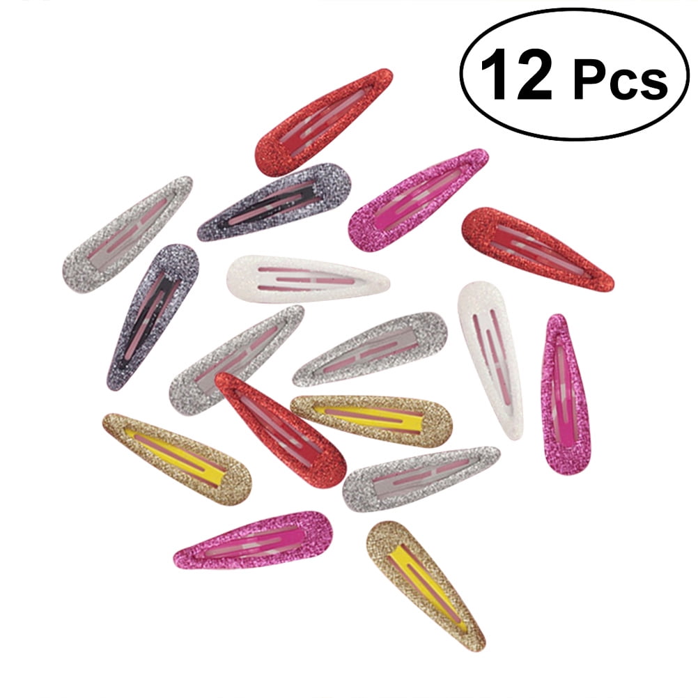 Pixnor 12pcs Metal Snap Hair Clips Glitter Barrettes Hair