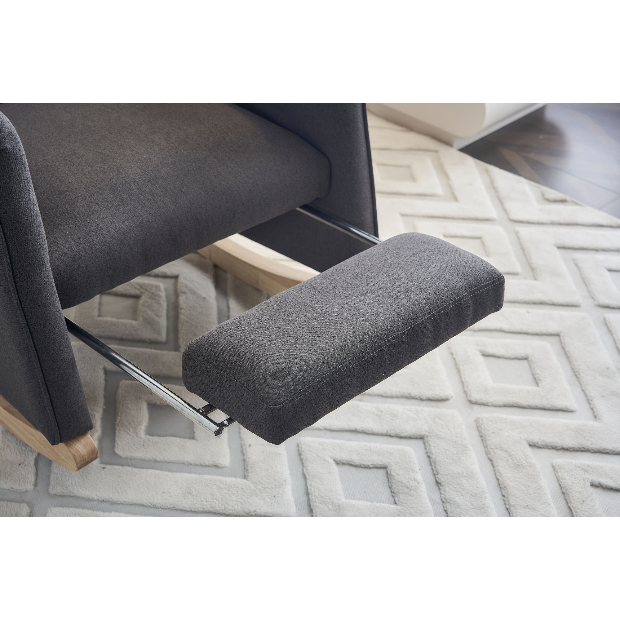 Jopath Nursery Rocking Chair,Cotton Linen Upholstered Rocking Chair with Adjustable Footrest,Glider Rocker Chair with High Backrest for Living Room,Bedroom,Dark Gray