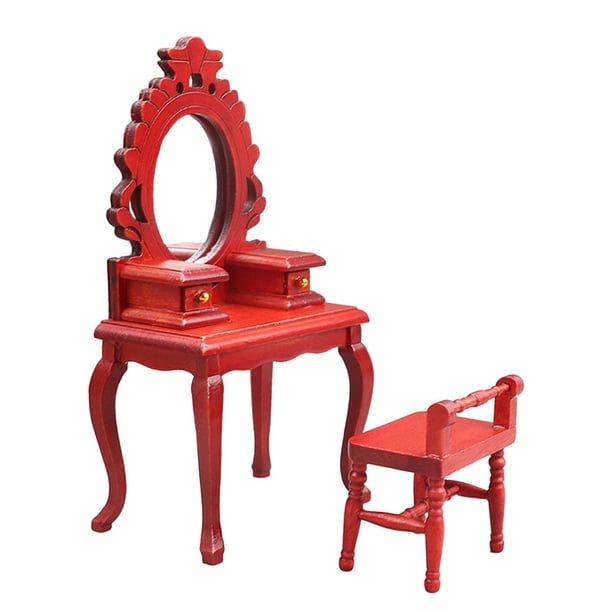 Mini tocador de simulación con cajón, juguete de simulación de madera a escala 1/12 para Rojo