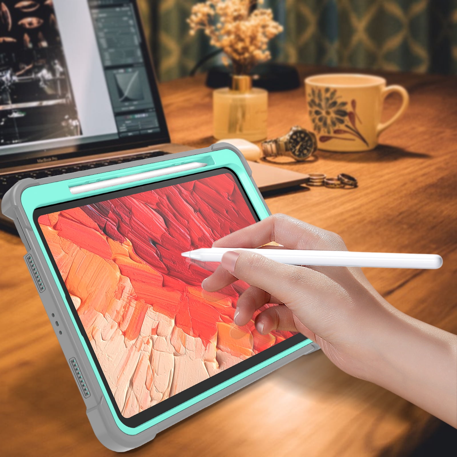 Casetego for iPad Pro 11 Inch Case M4 (2024) 5th Generation with Pencil Holder & Kickstand, Heavy Duty Military Grade Full-Body Shockproof Rugged Protective Cover for iPad Pro 11 Inch M4,Green Gray