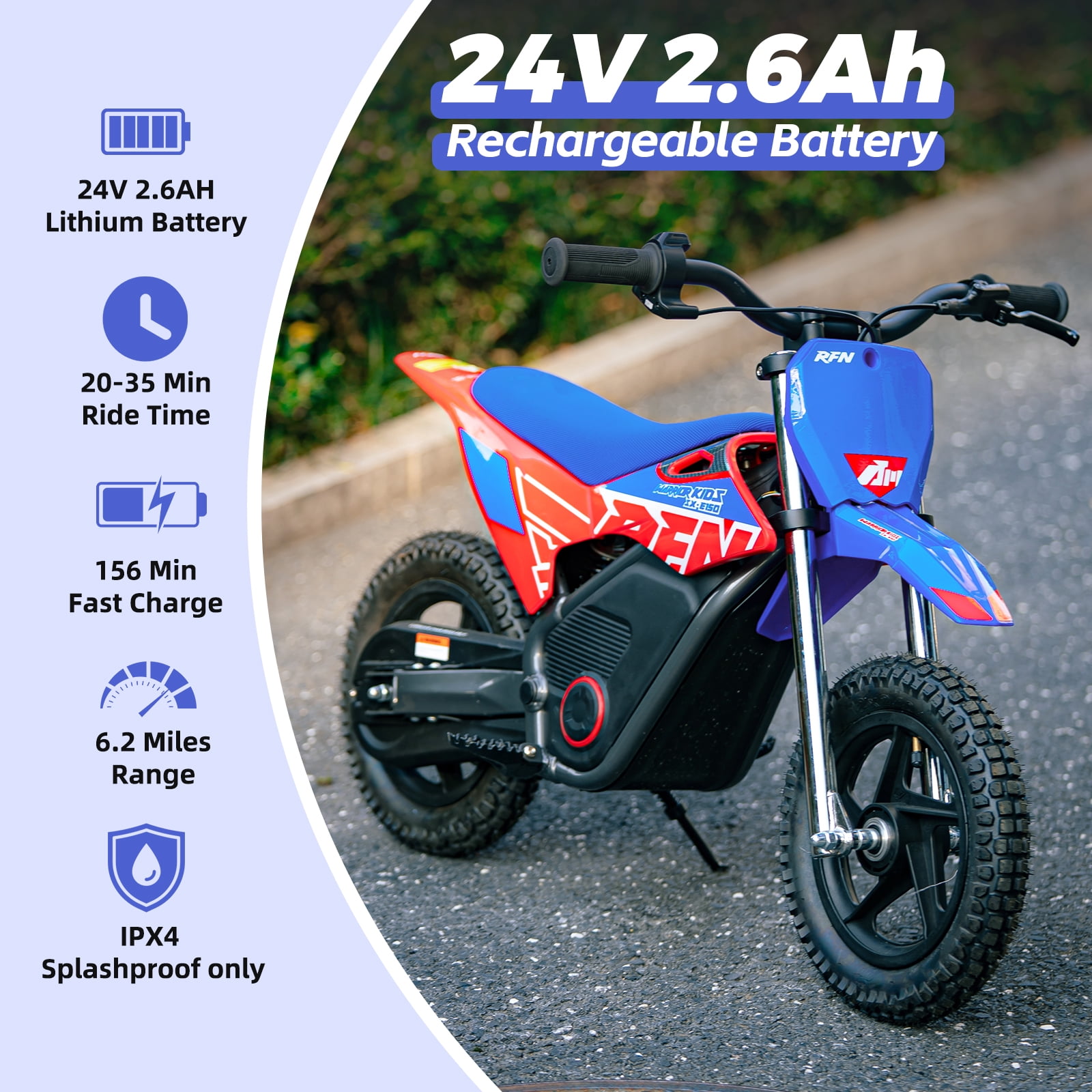 RFN 200W SX-E150 Kids electric Dirt Bike–2-Speed Electric Motorcycle, 13 Mile Range & 8 mph Top Speed, Off-Road Ride for Ages 3-6