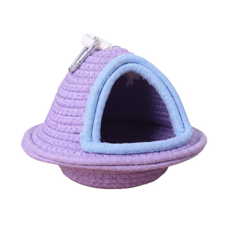 Woven Bird Hut Hanging Parrot Durable Cotton Rope Small Pet Cage Hideaway Cozy Warm Bird Sleeping Cave for Parakeets Cockatiels Lovebirds Finches Hamsters Gerbils Purple Light