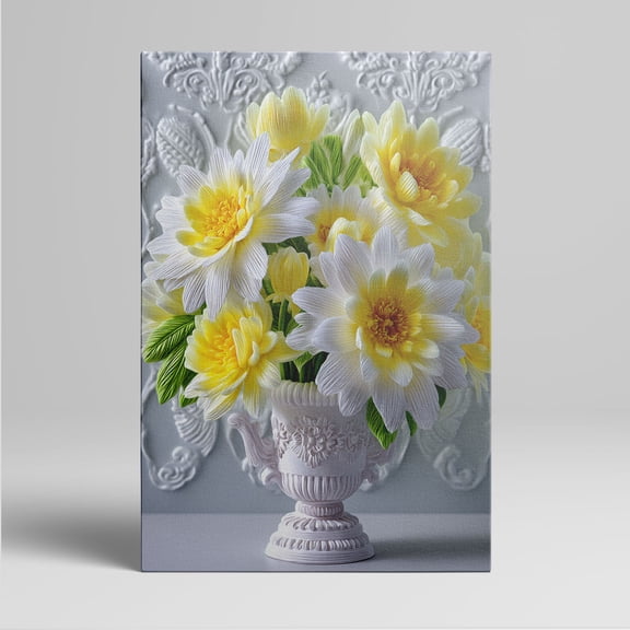 1pc Elegant Yellow and White Flower Arrangement in an Ornate Vase Framed Decor room hanging Wall Picture Decor for Home Gifts, living room, bathroom, bedroom, kitchen wall art decor canvas wall art