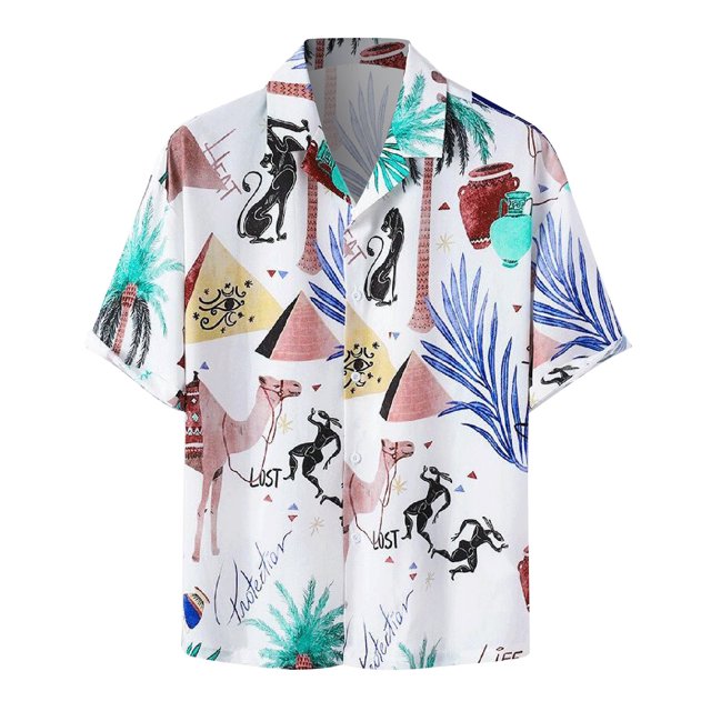 Playeras Camisa de hombre Camisa de manga corta suelta con estampado de verano para hombre Estilo hawaiano para hombre (Purple, S)