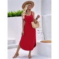 thumbnail image 4 of Women'S Summer Casual Sleeveless U Neck Dress Beach Cover Up Long Maxi Dresses with Pocket Red S, 4 of 10
