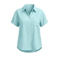 thumbnail image 7 of Womens Linen Cotton Button Down Shirts Casual Short Sleeve Lapel Collar Lightweight Breathable Summer Tops (S, Light Blue), 7 of 7