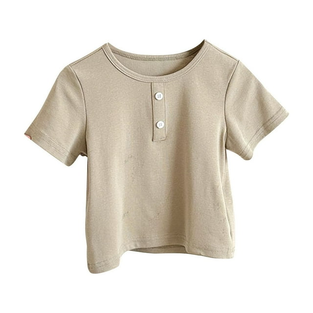 fatyb T-Shirts à Manches Courtes pour Garçons Filles Col Rond Coton T-Shirts à Boutons Été Unis Enfants Hauts Doux