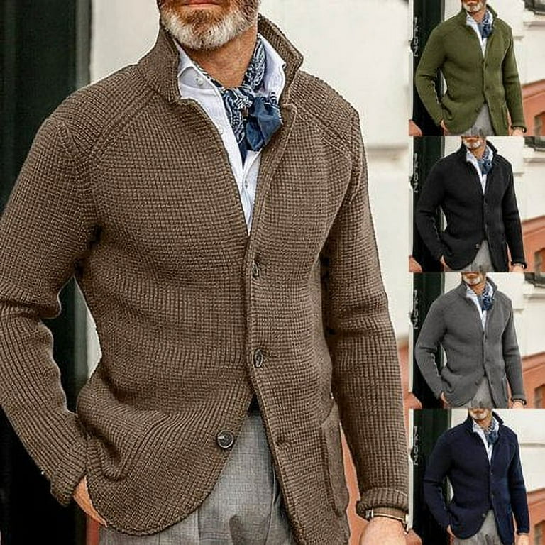 YIWEI Fashion Men Knitted Sweater Stand Collar Slim Coat Casual Business Blazer Jacket Gray M Walmart