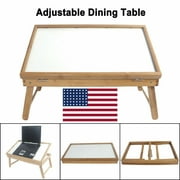 Brand New Adjustable Breakfast Tray, Bamboo Bed Table Food Serving Tray, Multifunctional Coffee End Table Laptop Tray with Folding Legs, Natural/White