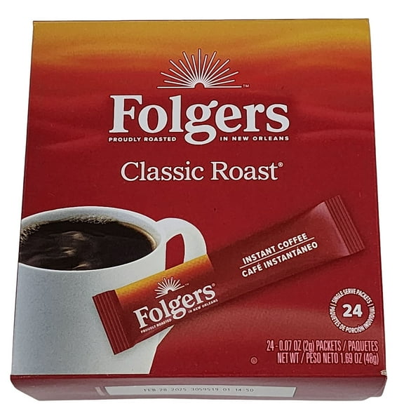 Folgers Classic Roast Instant Coffee, 24 Single Serve Packets Included in Box