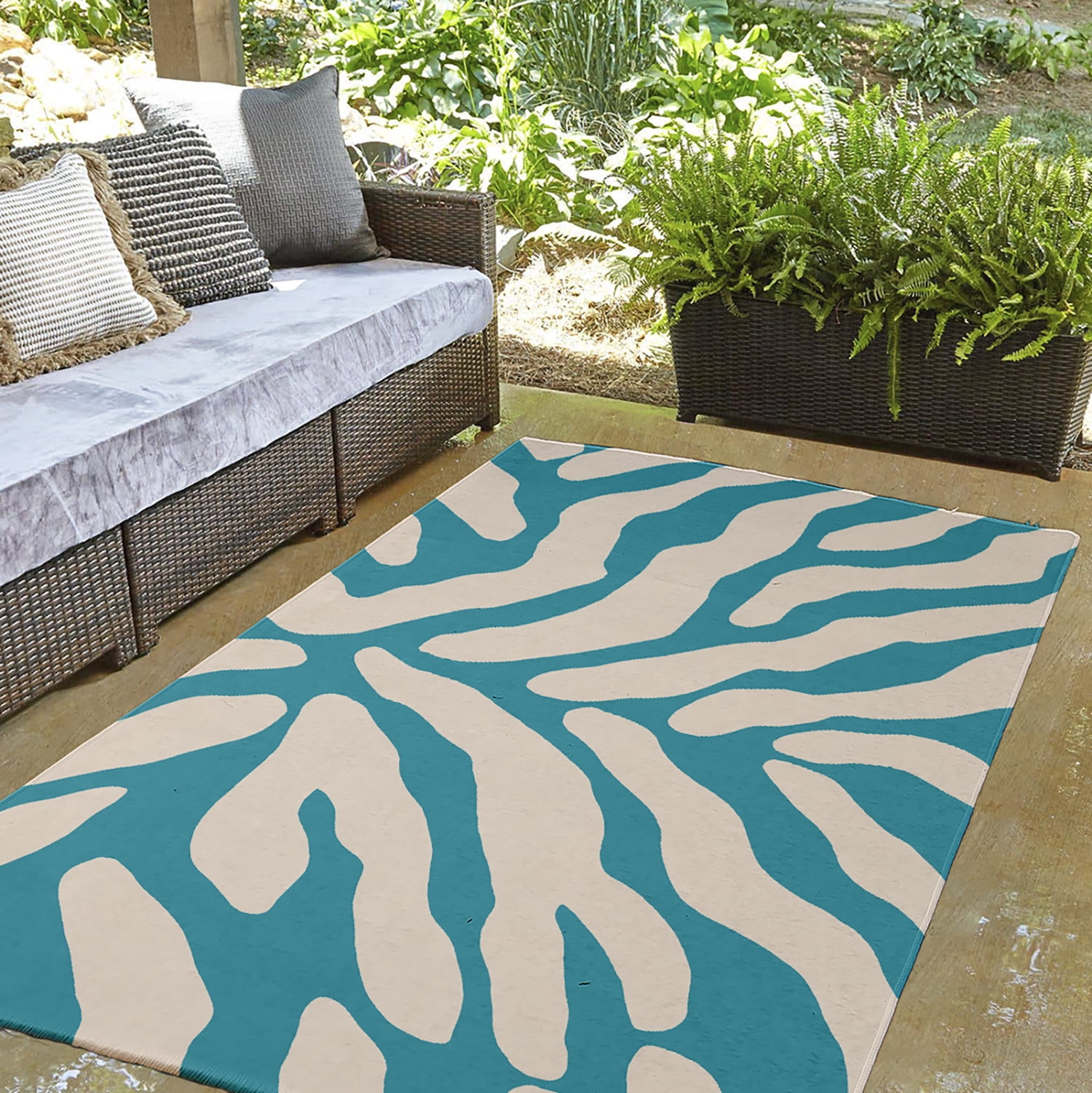 Simply Daisy 3' x 5' Explorer Blue Animal Stripe Spring Chenille Indoor/Outdoor Rug