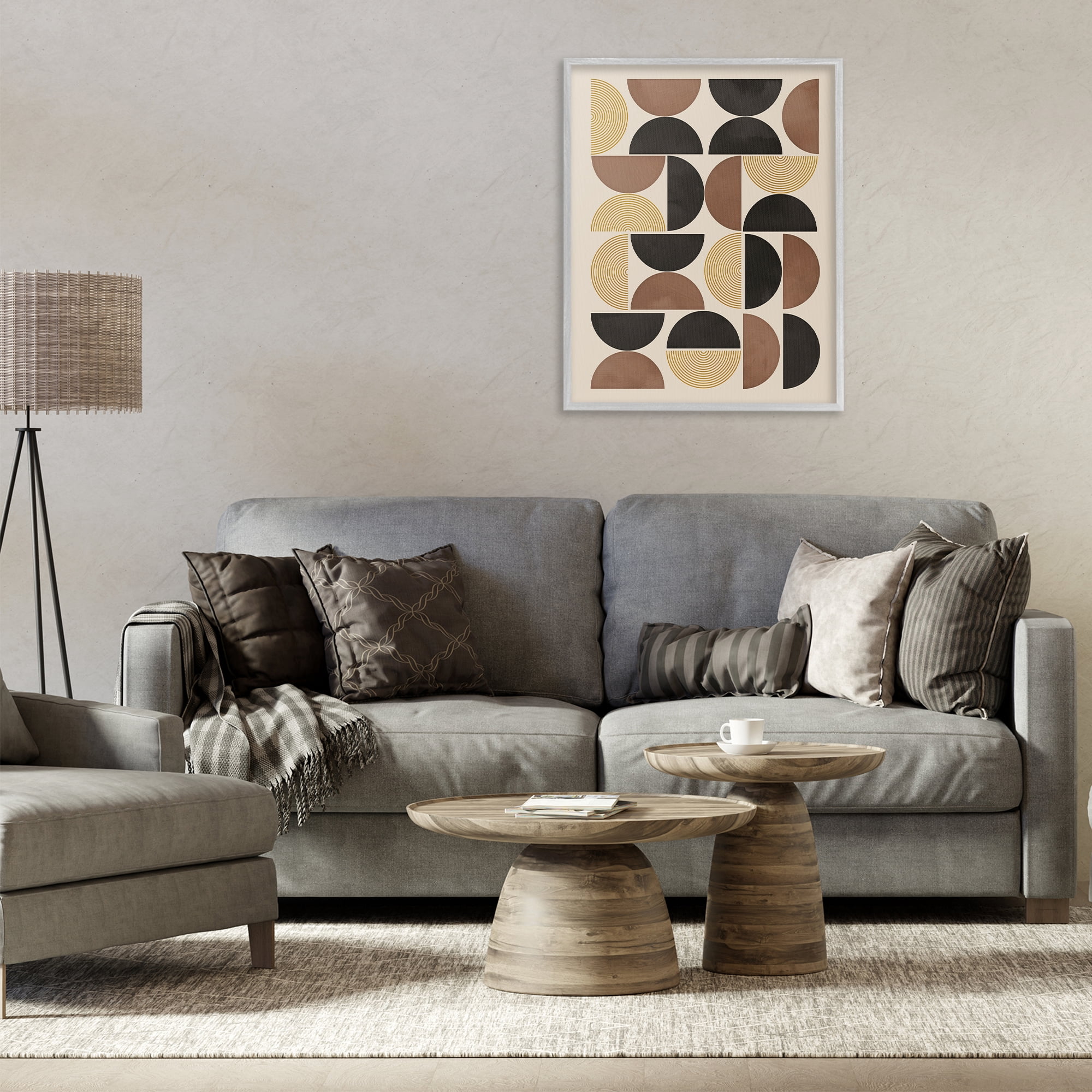 Stupell Industries Midcentury Geometric Arches Abstract Painting Gray Framed Art Print Wall Art, 24 x 30