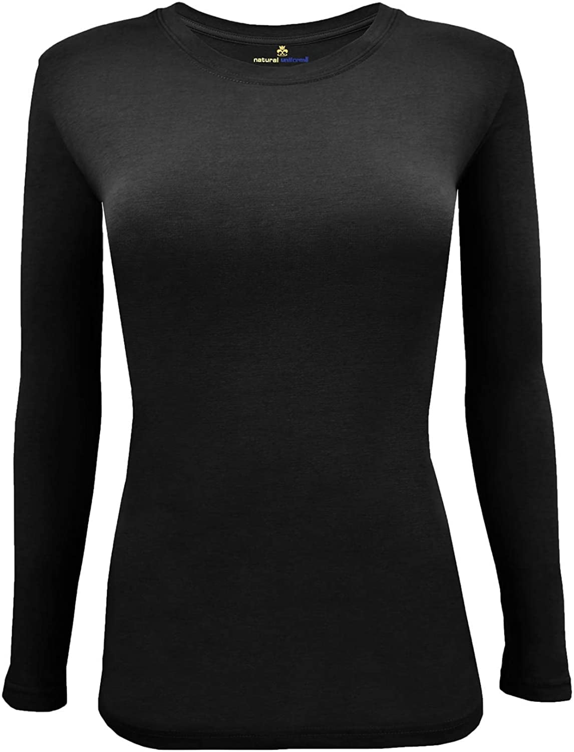Natural Uniforms Women's Under Scrub Tee Crew Neck Long Sleeve TShirt (Black, 3XLarge
