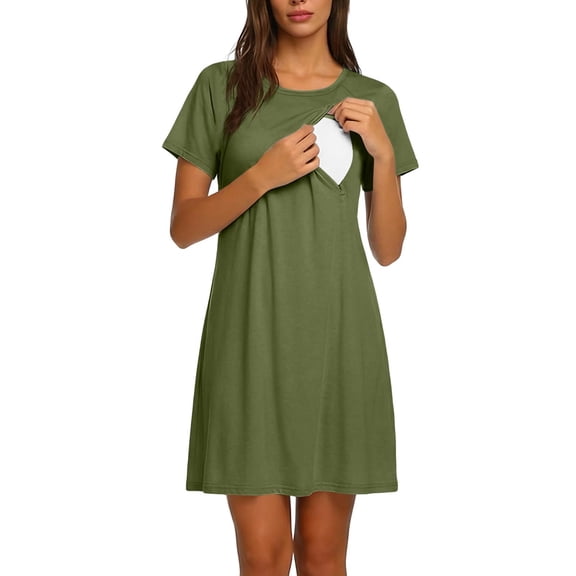 Iyufng Maternity Dresses Round Neck Short Sleeve Nursing Dress