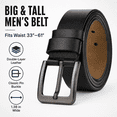 thumbnail image 2 of Men's Big and Tall Leather Belt, 1.38" Wide Pin Buckle Belt, Double-Layer Cowhide Belt for Jeans and Dress Pants, Waist 33"-61", Black or Brown - TRISJEM, 2 of 8