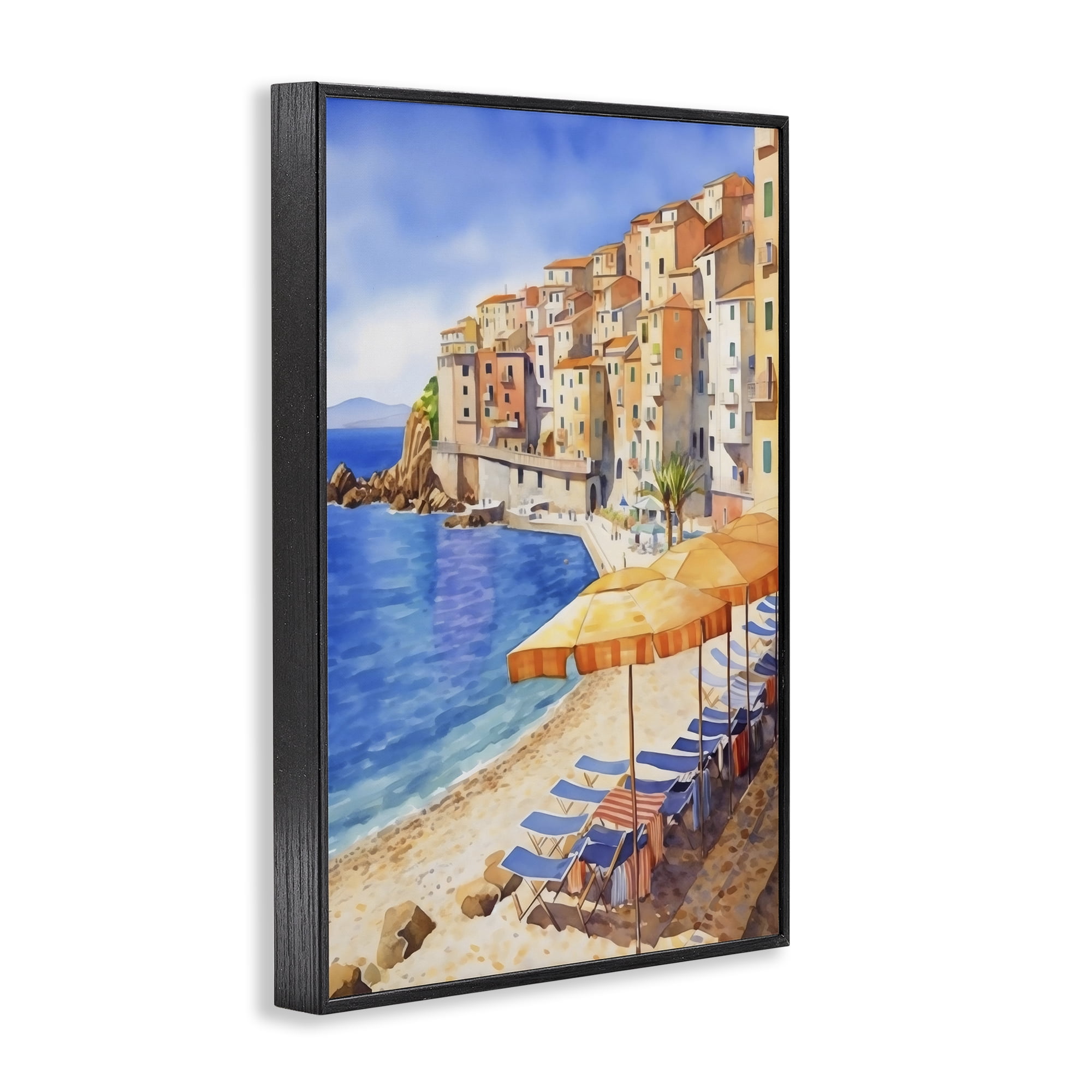 Stupell Industries Beach Lounging on Mediterranean Shore Black Framed Giclee Art, design by Creative Studio