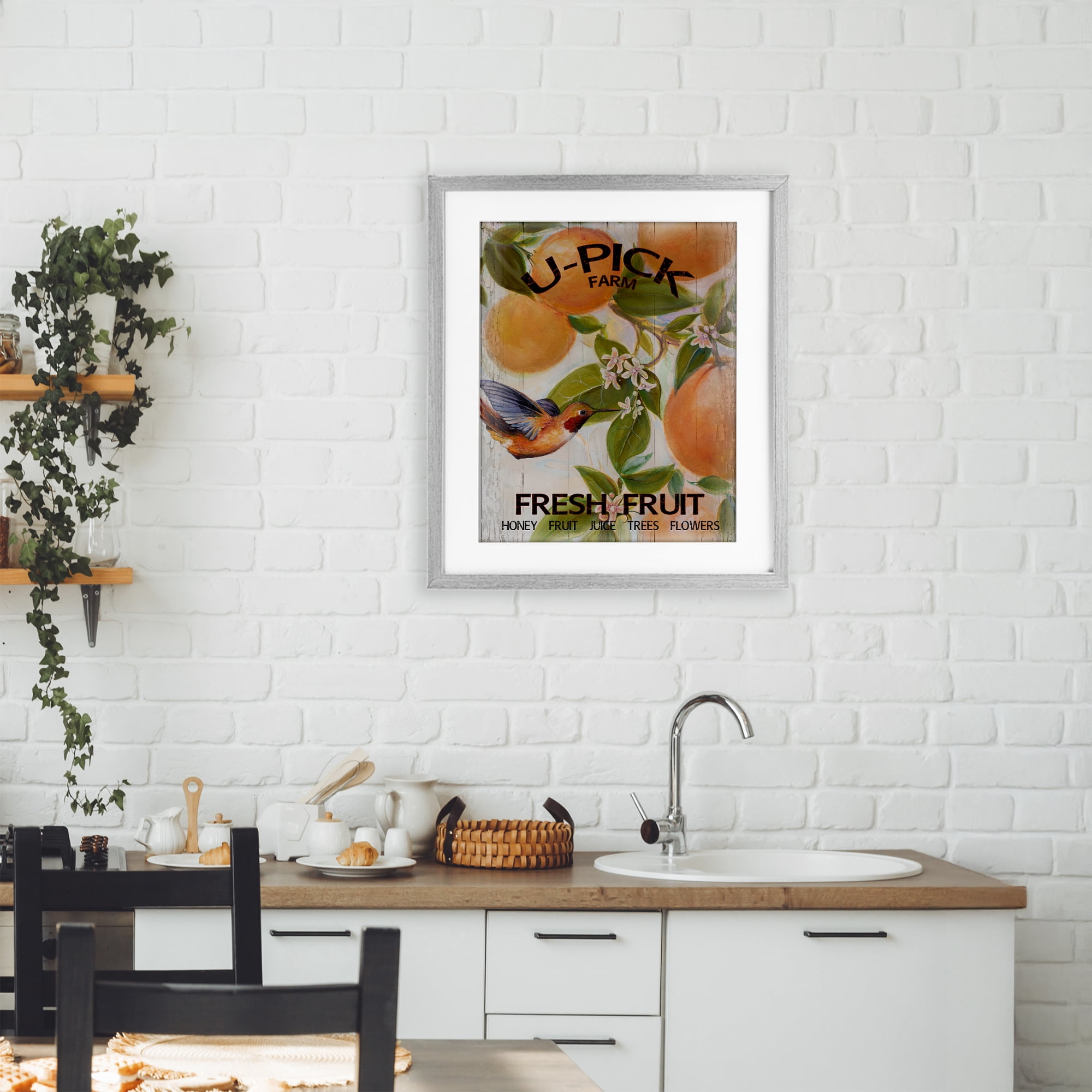 Stupell Industries U-Pick Fresh Fruit Farm Gray Framed Print Under Glass, design by Diannart