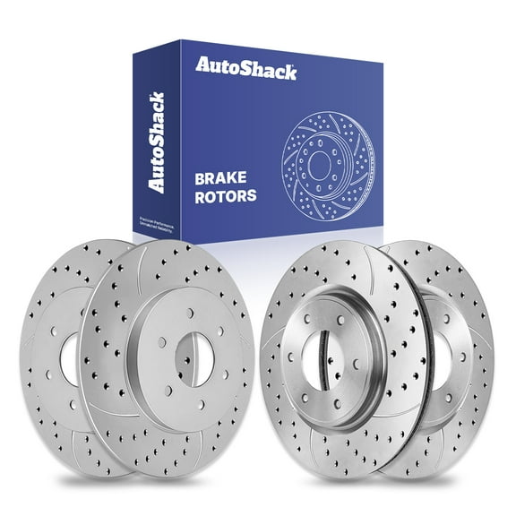 AutoShack Front Vented & Rear Solid Drilled & Slotted Silver Zinc Coated Brake Rotors 4-PC Set Replacement for 2007-2015 Nissan TITAN 2007-2015 Nissan Armada 2007-2010 INFINITI QX56 SilverShield Pro