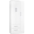thumbnail image 1 of Armario ropero de madera blanco con 3 puertas y cajones ropa sencilla para guardar y organizar el hogar básico,Blanco, 1 of 2