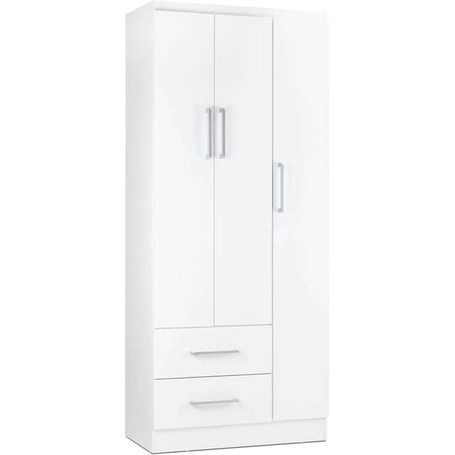 Armario ropero de madera blanco con 3 puertas y cajones ropa sencilla para guardar y organizar el hogar básico,Blanco