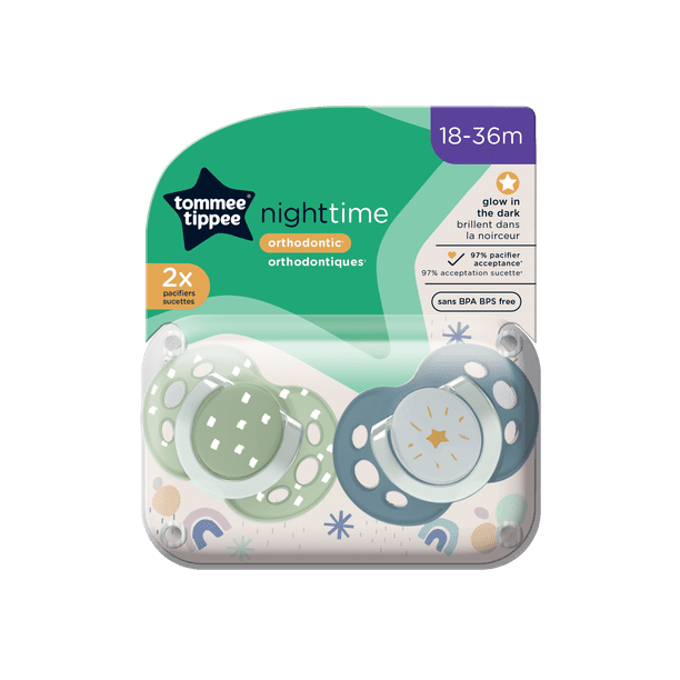 Tommee Tippee Night Time Glow in the Dark Pacifiers, Symmetrical Design