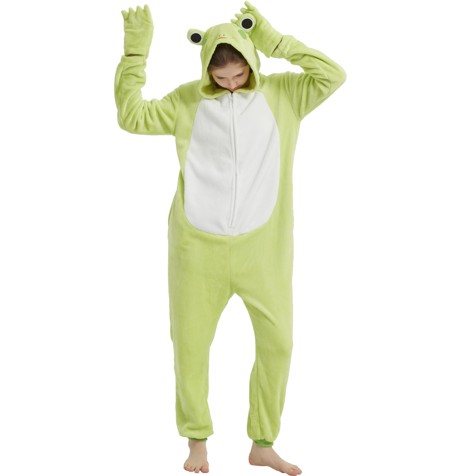 SWEETXIN Adult's Frog One-Piece Holiday Family Pajamas Halloween Costume Suit for Women and Men Jumpsuit SizeL
