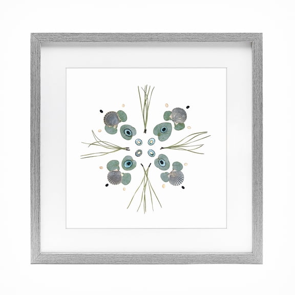 Stupell Industries Seashell & Leaf Symmetry Gray Framed Print Under Glass, design by Beth Adoette