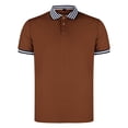 thumbnail image 4 of Telankuip Summer Mens Polo Shirts Stripe Color Blocking Button Standing Collar Short Sleeved Sports T Shirt Comfortable Slim Fit Breathable Fashion Tee for Daily Wear Brown L, 4 of 5